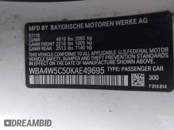 2019 BMW 4 Series 430i xDrive z VIN WBA4W5C50KAE49695, wystawiony jako IAAI lot #42757254 z przebiegiem 59 196 mil mil oraz . Historia ofert i sprzedaży dostępna na DreamBid. Obrazek 9.