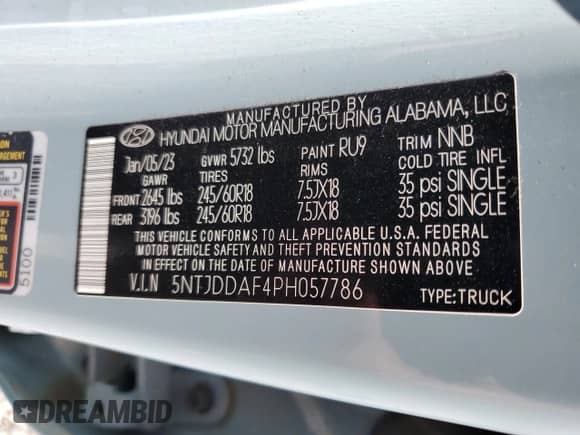 2023 Hyundai Santa Cruz SEL Premium с VIN 5NTJDDAF4PH057786, выставлен на аукционе Copart как лот 65696745 с пробегом 24 623 миль миль и Списание • Salvage title. История ставок и продаж доступна на DreamBid. Изображение 13.