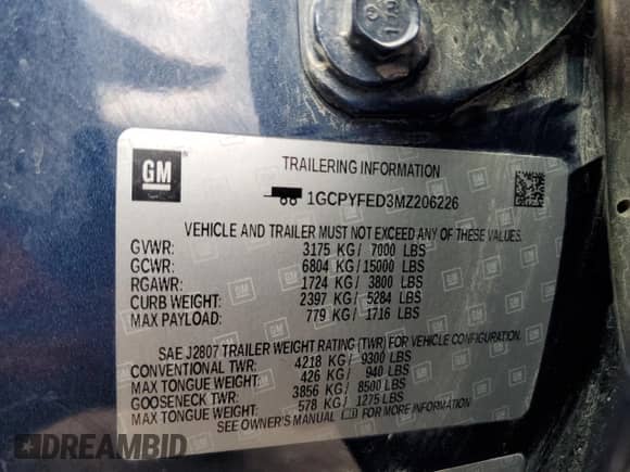 2021 Chevrolet Silverado 1500 LT Trail Boss with VIN 1GCPYFED3MZ206226, listed as a Copart auction lot 68469315 with 59,797 mi miles and Salvage title. Bid and sale history available at DreamBid. Image 12.