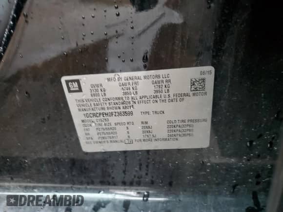 2015 Chevrolet Silverado 1500 Work Truck с VIN 1GCRCPEH0FZ363599, выставлен на аукционе Copart как лот 59964515 с пробегом 155 784 миль миль и Списание • Salvage title. История ставок и продаж доступна на DreamBid. Изображение 13.