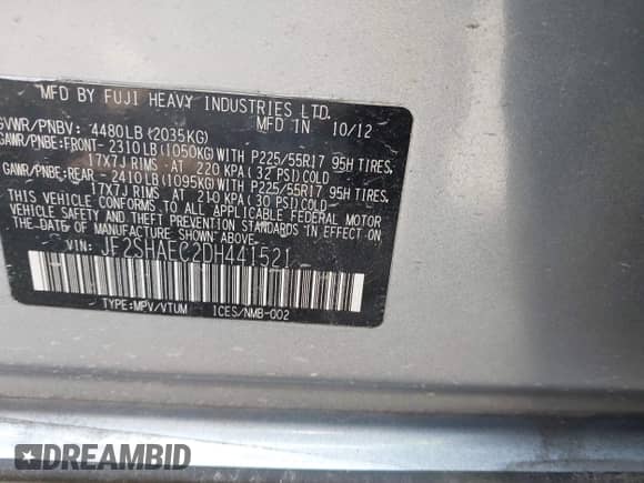 2013 Subaru Forester X Limited with VIN JF2SHAEC2DH441521, listed as a IAAI auction lot 42397403 with 130,000 mi miles and . Bid and sale history available at DreamBid. Image 9.