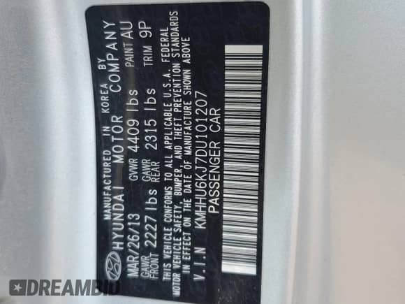 2013 Hyundai Genesis Coupe R-Spec z VIN KMHHU6KJ7DU101207, wystawiony jako Copart lot #60152565 z przebiegiem 67 807 mil mil oraz Szkoda całkowita • Salvage title. Historia ofert i sprzedaży dostępna na DreamBid. Obrazek 12.