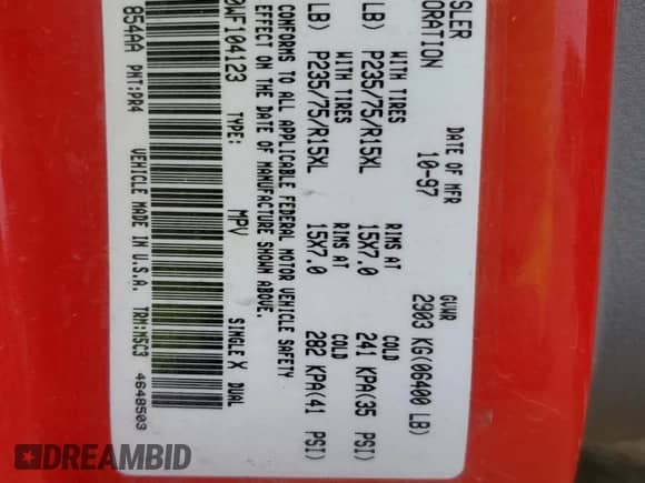 1998 Dodge Durango with VIN 1B4HS28Y0WF104123, listed as a Copart auction lot 71861495 with 268,518 mi miles and Non repairable. Bid and sale history available at DreamBid. Image 14.