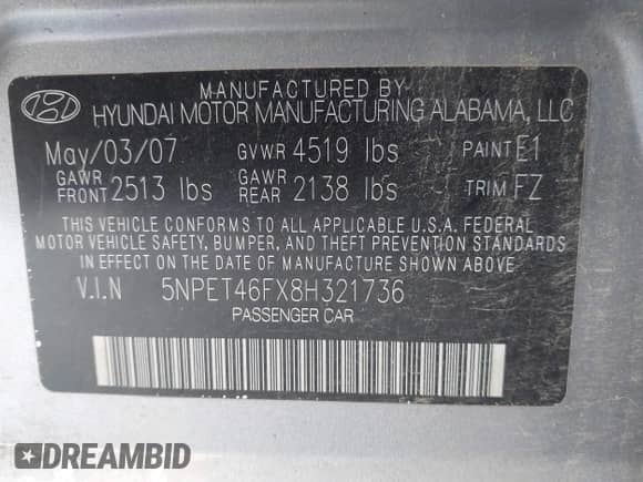 2008 Hyundai Sonata GLS с VIN 5NPET46FX8H321736, выставлен на аукционе IAAI как лот 42654360 с пробегом 170 741 миль миль и . История ставок и продаж доступна на DreamBid. Изображение 9.