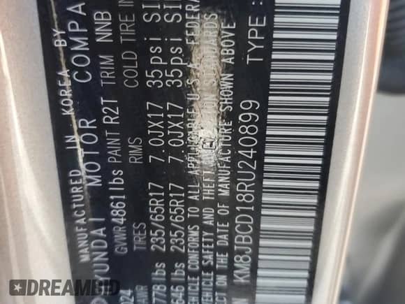 2024 Hyundai Tucson Blue with VIN KM8JBCD18RU240899, listed as a Copart auction lot 72017905 with 5,561 mi miles and Salvage title. Bid and sale history available at DreamBid. Image 14.