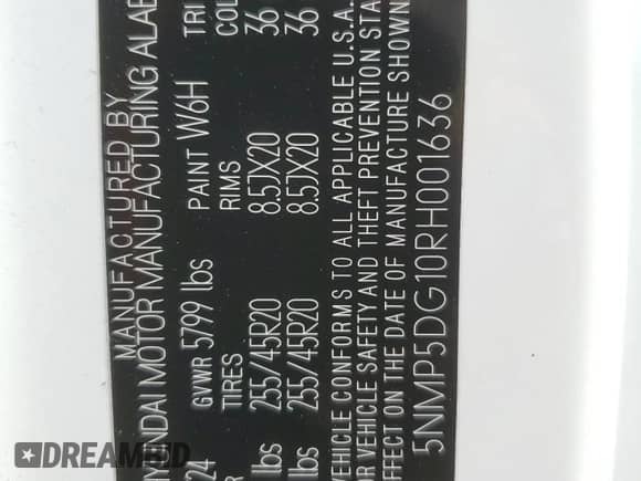 2024 Hyundai Santa Fe Calligraphy с VIN 5NMP5DG10RH001636, выставлен на аукционе Copart как лот 58716784 с пробегом 867 миль миль и Списание • Salvage title. История ставок и продаж доступна на DreamBid. Изображение 14.