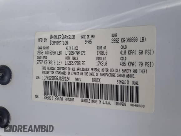 2006 Dodge 2500 SLT with VIN 1D7KS28D36J122124, listed as a Copart auction lot 65529735 with 390,931 mi miles and Salvage title. Bid and sale history available at DreamBid. Image 12.