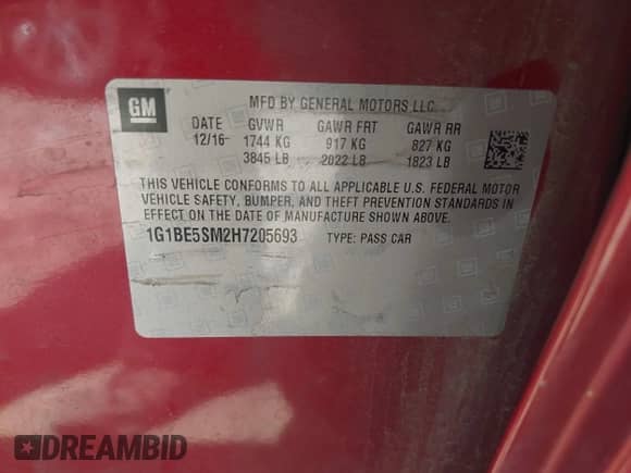 2017 Chevrolet Cruze LT с VIN 1G1BE5SM2H7205693, выставлен на аукционе IAAI как лот 42999886 с пробегом 104 052 миль миль и . История ставок и продаж доступна на DreamBid. Изображение 9.