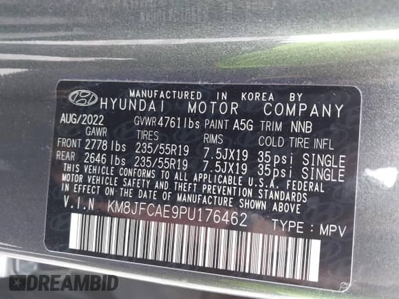 2023 Hyundai Tucson XRT with VIN KM8JFCAE9PU176462, listed as a IAAI auction lot 43299988 with 27,332 mi miles and . Bid and sale history available at DreamBid. Image 9.