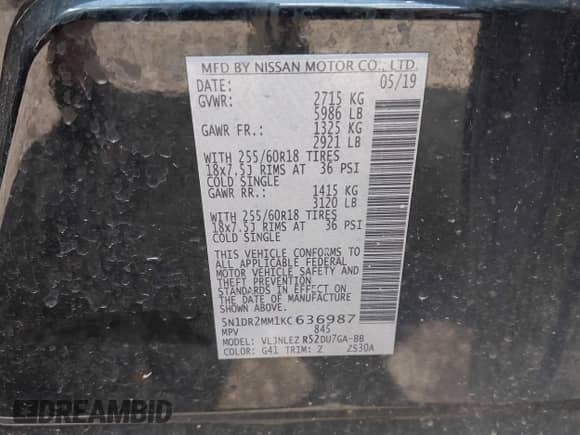 2019 Nissan Pathfinder SL with VIN 5N1DR2MM1KC636987, listed as a IAAI auction lot 43019180 with 70,649 mi miles and . Bid and sale history available at DreamBid. Image 9.