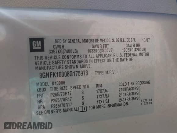 2008 Chevrolet Suburban 2LT с VIN 3GNFK16308G175973, выставлен на аукционе IAAI как лот 42283329 с пробегом 151 355 миль миль и . История ставок и продаж доступна на DreamBid. Изображение 9.