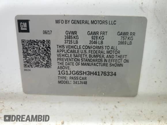 2017 Chevrolet Sonic LT with VIN 1G1JG6SH3H4176334, listed as a Copart auction lot 80746065 with 129,882 mi miles and Clean title. Bid and sale history available at DreamBid. Image 12.