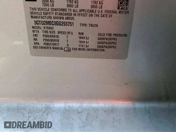 2016 GMC Sierra 1500 SLE с VIN 3GTU2MEC0GG293751, выставлен на аукционе Copart как лот 58793695 с пробегом 130 327 миль миль и Списание • Salvage title. История ставок и продаж доступна на DreamBid. Изображение 12.