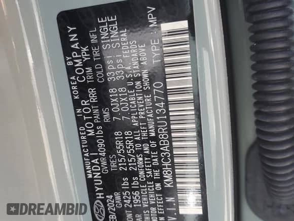 2024 Hyundai Kona SEL z VIN KM8HC3AB8RU134770, wystawiony jako Copart lot #74939454 z przebiegiem 5 049 mil mil oraz Nie do naprawy • Non repairable. Historia ofert i sprzedaży dostępna na DreamBid. Obrazek 14.