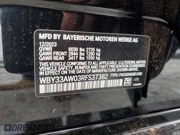 2024 BMW i4 M50 with VIN WBY33AW03RFS37382, listed as a Copart auction lot 67782145 with 19,311 mi miles and Salvage title. Bid and sale history available at DreamBid. Image 12.