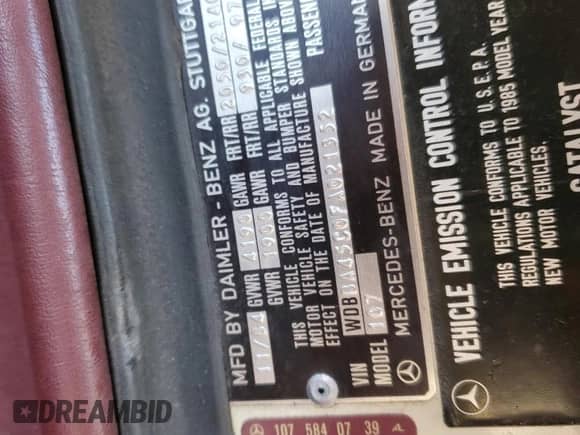 1985 Mercedes-Benz SL с VIN WDBBA45C0FA021352, выставлен на аукционе Copart как лот 88067835 с пробегом 104 110 миль миль и Чистый • Clean title. История ставок и продаж доступна на DreamBid. Изображение 12.