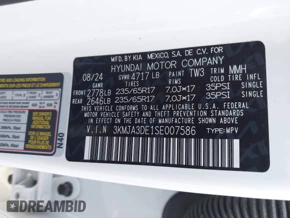 2025 Hyundai Tucson z VIN 3KMJA3DE1SE007586, wystawiony jako IAAI lot #43464680 z przebiegiem 7 079 mil mil oraz . Historia ofert i sprzedaży dostępna na DreamBid. Obrazek 9.