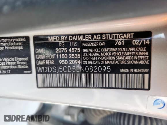 2014 Mercedes-Benz CLA 45 AMG с VIN WDDSJ5CB5EN082095, выставлен на аукционе Copart как лот 61476765 с пробегом 85 129 миль миль и Списание • Salvage title. История ставок и продаж доступна на DreamBid. Изображение 12.