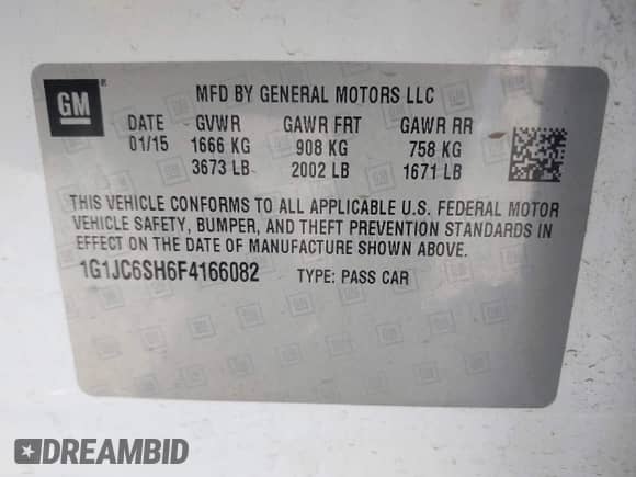 2015 Chevrolet Sonic LT с VIN 1G1JC6SH6F4166082, выставлен на аукционе IAAI как лот 42734516 с пробегом 108 215 миль миль и . История ставок и продаж доступна на DreamBid. Изображение 9.