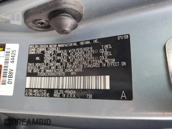 2009 Toyota Sienna CE с VIN 5TDZK23C89S279579, выставлен на аукционе Copart как лот 80021205 с пробегом 196 968 миль миль и Списание • Salvage title. История ставок и продаж доступна на DreamBid. Изображение 13.