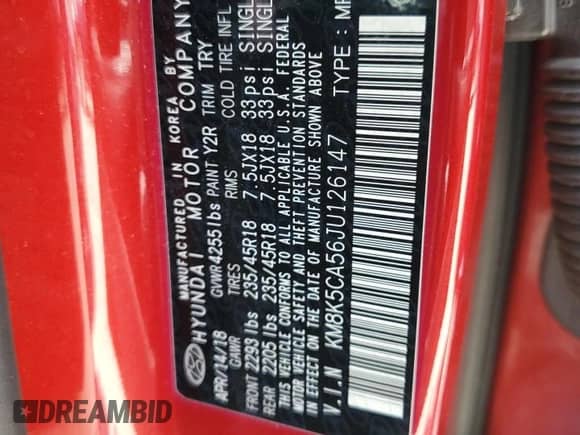 2018 Hyundai Kona Ultimate с VIN KM8K5CA56JU126147, выставлен на аукционе Copart как лот 60655645 с пробегом 49 654 миль миль и Списание • Salvage title. История ставок и продаж доступна на DreamBid. Изображение 12.