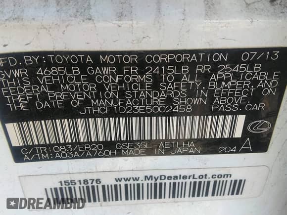 2014 Lexus IS 250 с VIN JTHCF1D23E5002458, выставлен на аукционе IAAI как лот 42053977 с пробегом 164 125 миль миль и . История ставок и продаж доступна на DreamBid. Изображение 9.