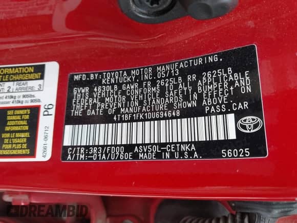 2013 Toyota Camry SE с VIN 4T1BF1FK1DU694648, выставлен на аукционе IAAI как лот 43417258 с пробегом 141 526 миль миль и . История ставок и продаж доступна на DreamBid. Изображение 9.