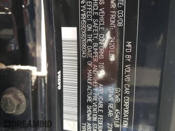 2008 Volvo S60 2.5T с VIN YV1RH592X82699343, выставлен на аукционе Copart как лот 55252395 с пробегом 178 050 миль миль и Списание • Salvage title. История ставок и продаж доступна на DreamBid. Изображение 12.