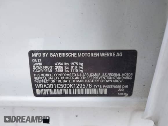 2013 BMW 3 Series 320i с VIN WBA3B1C50DK129576, выставлен на аукционе IAAI как лот 42393038 с пробегом 160 370 миль миль и . История ставок и продаж доступна на DreamBid. Изображение 9.