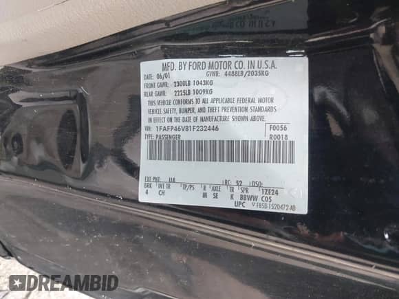2001 Ford Mustang SVT Cobra z VIN 1FAFP46V81F232446, wystawiony jako IAAI lot #41957862 z przebiegiem 213 625 mil mil oraz . Historia ofert i sprzedaży dostępna na DreamBid. Obrazek 9.