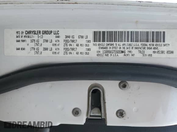 2013 Ram 1500 Tradesman with VIN 1C6RR6KG7DS693046, listed as a Copart auction lot 43793055 with 141,997 mi miles and Salvage title. Bid and sale history available at DreamBid. Image 14.