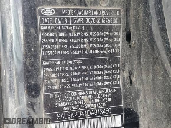 2013 Land Rover Range Rover Sport HSE Lux z VIN SALSK2D41DA813450, wystawiony jako Copart lot #85949125 z przebiegiem 144 066 mil mil oraz Czysty tytuł • Clean title. Historia ofert i sprzedaży dostępna na DreamBid. Obrazek 13.