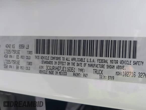 2018 Ram ProMaster Cargo с VIN 3C6URVHG7JE116351, выставлен на аукционе IAAI как лот 41564858 с пробегом 64 651 миль миль и . История ставок и продаж доступна на DreamBid. Изображение 9.