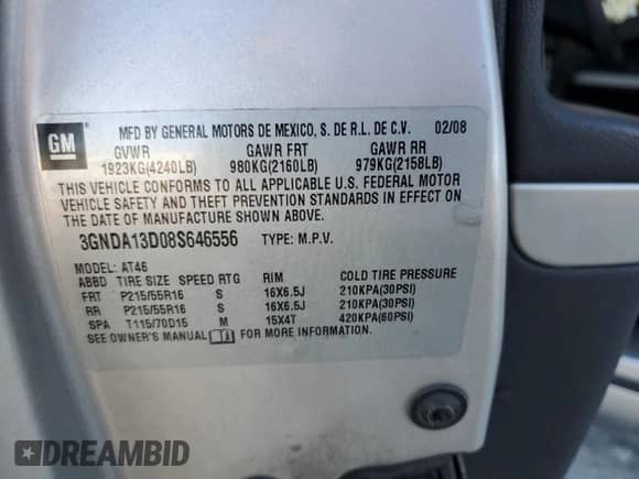 2008 Chevrolet HHR LS с VIN 3GNDA13D08S646556, выставлен на аукционе Copart как лот 73172314 с пробегом 204 075 миль миль и Списание • Salvage title. История ставок и продаж доступна на DreamBid. Изображение 14.