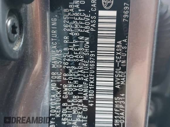 2015 Toyota Camry LE с VIN 4T1BD1FKXFU169791, выставлен на аукционе Copart как лот 71256235 с пробегом 94 734 миль миль и Списание • Salvage title. История ставок и продаж доступна на DreamBid. Изображение 12.