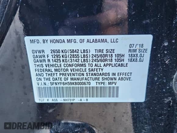 2019 Honda Pilot EX-L с VIN 5FNYF6H59KB000670, выставлен на аукционе Copart как лот 85195285 с пробегом 130 960 миль миль и На запчасти • Non repairable. История ставок и продаж доступна на DreamBid. Изображение 13.