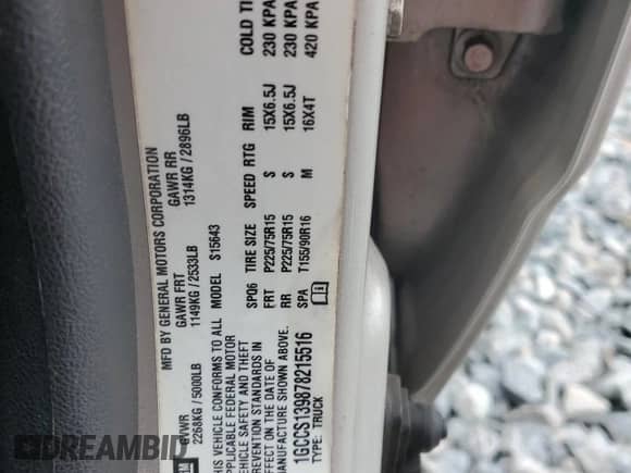 2007 Chevrolet Colorado 1LT с VIN 1GCCS139878215516, выставлен на аукционе Copart как лот 86233315 с пробегом 136 964 миль миль и Списание • Salvage title. История ставок и продаж доступна на DreamBid. Изображение 12.