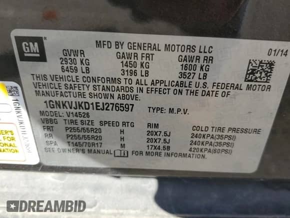 2014 Chevrolet Traverse LTZ with VIN 1GNKVJKD1EJ276597, listed as a Copart auction lot 82419585 with 223,432 mi miles and Salvage title. Bid and sale history available at DreamBid. Image 13.