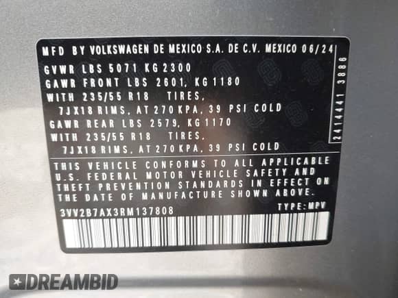 2024 Volkswagen Tiguan SE с VIN 3VV2B7AX3RM137808, выставлен на аукционе IAAI как лот 43074423 с пробегом 14 204 миль миль и . История ставок и продаж доступна на DreamBid. Изображение 9.