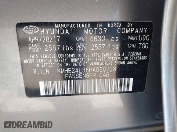 2017 Hyundai Sonata SE с VIN KMHE24L36HA066728, выставлен на аукционе IAAI как лот 43273188 с пробегом 94 376 миль миль и . История ставок и продаж доступна на DreamBid. Изображение 9.