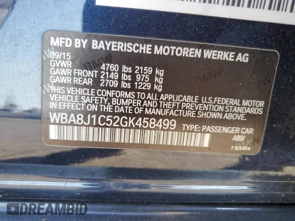 2016 BMW 3 Series 328d xDrive with VIN WBA8J1C52GK458499, listed as a Copart auction lot 77224454 with 149,790 mi miles and Salvage title. Bid and sale history available at DreamBid. Image 13.