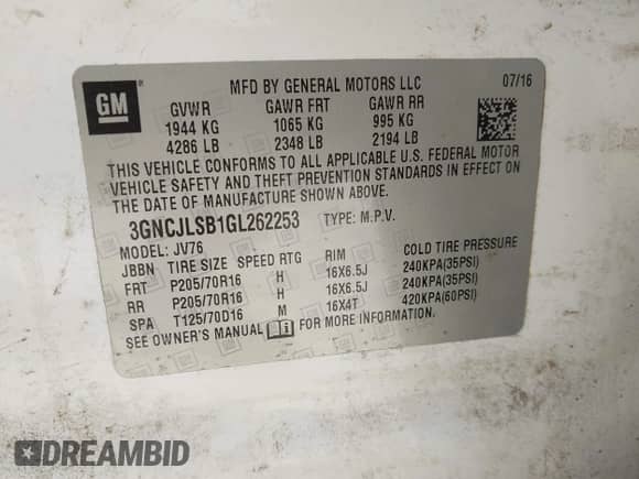 2016 Chevrolet Trax LT с VIN 3GNCJLSB1GL262253, выставлен на аукционе IAAI как лот 42592476 с пробегом 162 076 миль миль и . История ставок и продаж доступна на DreamBid. Изображение 9.