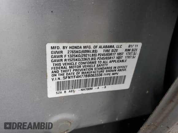 2011 Honda Pilot EX-L с VIN 5FNYF4H77BB063336, выставлен на аукционе Copart как лот 85936115 с пробегом 181 547 миль миль и Чистый • Clean title. История ставок и продаж доступна на DreamBid. Изображение 13.