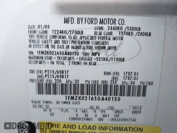 2005 Ford Freestyle SEL с VIN 1FMZK02165GA40150, выставлен на аукционе IAAI как лот 43371974 с пробегом 165 342 миль миль и . История ставок и продаж доступна на DreamBid. Изображение 9.