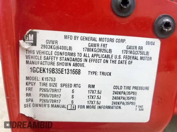 2005 Chevrolet Silverado 1500 Z71 с VIN 1GCEK19B35E131668, выставлен на аукционе Copart как лот 59281705 с пробегом 202 012 миль миль и Списание • Salvage title. История ставок и продаж доступна на DreamBid. Изображение 13.