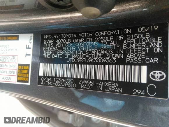 2019 Toyota Prius LE с VIN JTDL9RFU9K3009363, выставлен на аукционе IAAI как лот 41812912 с пробегом 28 442 миль миль и . История ставок и продаж доступна на DreamBid. Изображение 9.