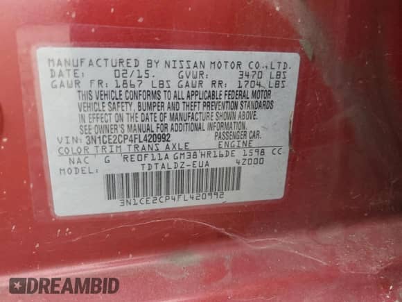 2015 Nissan Note SV z VIN 3N1CE2CP4FL420992, wystawiony jako Copart lot #84700765 z przebiegiem 155 394 mil mil oraz Czysty tytuł • Clean title. Historia ofert i sprzedaży dostępna na DreamBid. Obrazek 12.