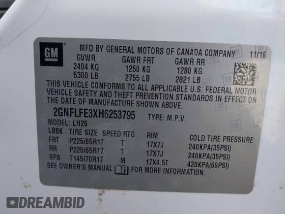 2017 Chevrolet Equinox LT с VIN 2GNFLFE3XH6253795, выставлен на аукционе IAAI как лот 42047983 с пробегом 275 908 миль миль и . История ставок и продаж доступна на DreamBid. Изображение 9.