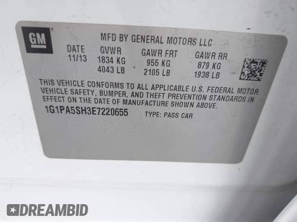 2014 Chevrolet Cruze LS with VIN 1G1PA5SH3E7220655, listed as a IAAI auction lot 43253112 with 246,866 mi miles and . Bid and sale history available at DreamBid. Image 9.