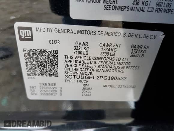 2023 GMC Sierra 1500 Denali с VIN 3GTUUGEL2PG190522, выставлен на аукционе Copart как лот 83818645 с пробегом 58 075 миль миль и Списание • Salvage title. История ставок и продаж доступна на DreamBid. Изображение 12.